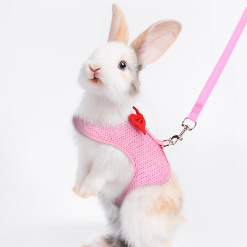 Bow Design Rabbit Harness With Leash, Adjustable Breathable Rabbit Harness, Pet Supplies For Indoor and Outdoor Walking, Small Animal Supplies 2