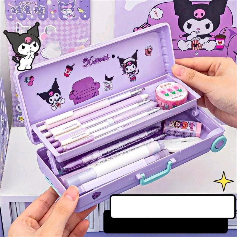 Hộp đựng bút Hai Tầng Hình Kuromi dễ thương với chất liệu PP bền chắc 2