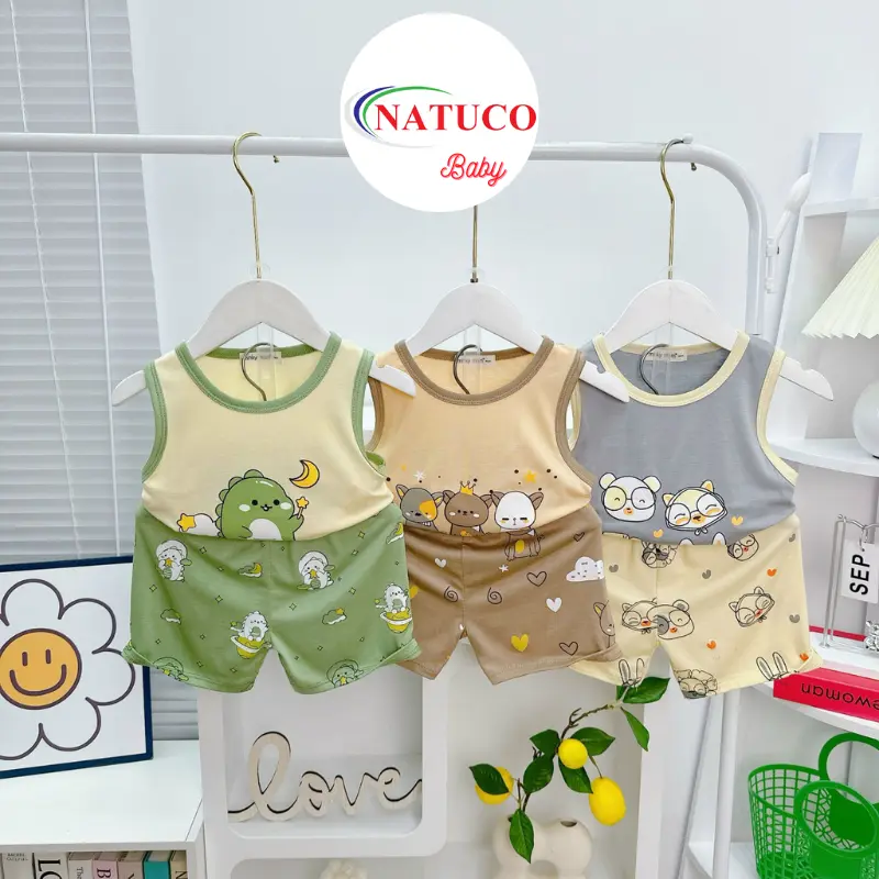 Bộ Quần Áo Ba Lỗ Trẻ Em Hiệu MINKY MOM Vải Thun Lạnh Mềm Mát In Hình Động Vật Cho Bé 0-8 Tuổi (8-27kg) BL-IN74 0