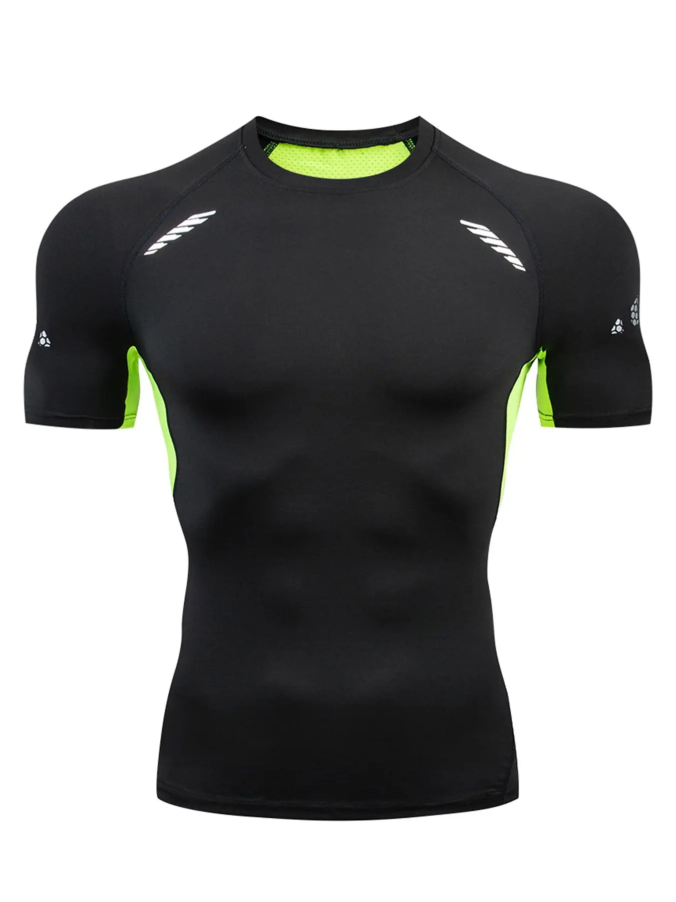 Men's Patchwork Round Neck Sports Tee, Breathable Comfortable Short Sleeve T-shirt for Hiking, Jogging, Cycling and Workout, Men's Sportswear for All Seasons