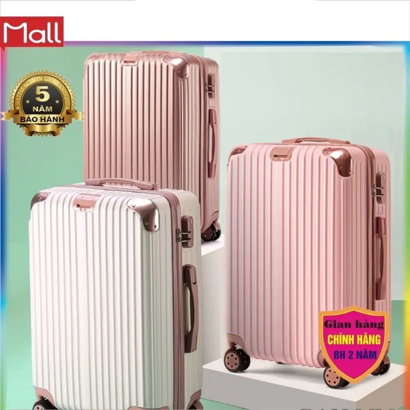 Vali kéo du lịch bo góc cao cấp size 20/24 bọc sắt chính hãng gân sọc dọc nhựa ABS/PP siêu bền chuyên đựng đồ giá rẻ
