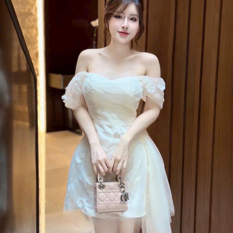 MiiuShop- Váy đầm chéo vạt lưới rớt vai dự tiệc