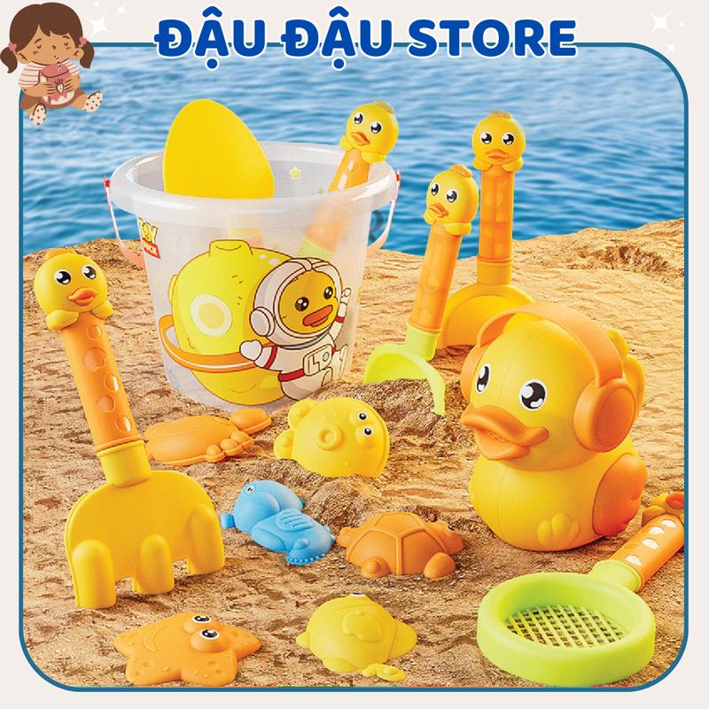 Bộ Đồ Chơi Xúc Cát 14 Chi Tiết Kèm Xô Đựng Cho Bé Vui Chơi