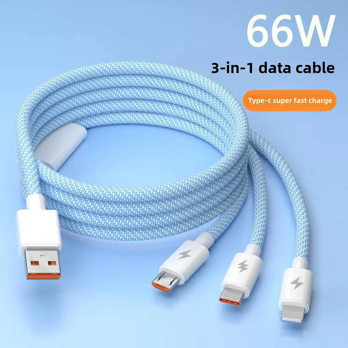 66w Super Fast Charging 3-in-1 Data Cable for Universal Phone Charging