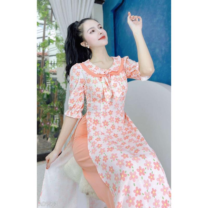 Áo dài truyền thống nữ kiểu cổ khăn quàng nữ sinh không kèm quần CHUU AD1563 4