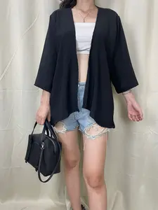 Basic id fashion Cardigan veronica cey krinkle / Outer kekinia gaya korean style Wanita Blazer Atasan Panjang Casual Hitam