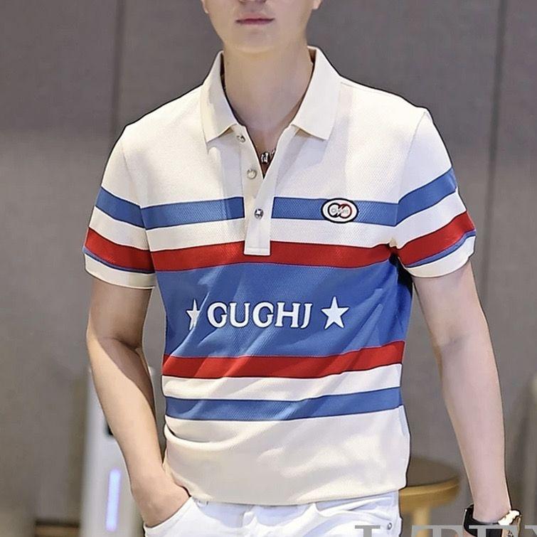 Product Introduction of Fashionable men's summer wear light luxury, embroidered sweaters handsome quality, short lapel stand collar tops niche 2