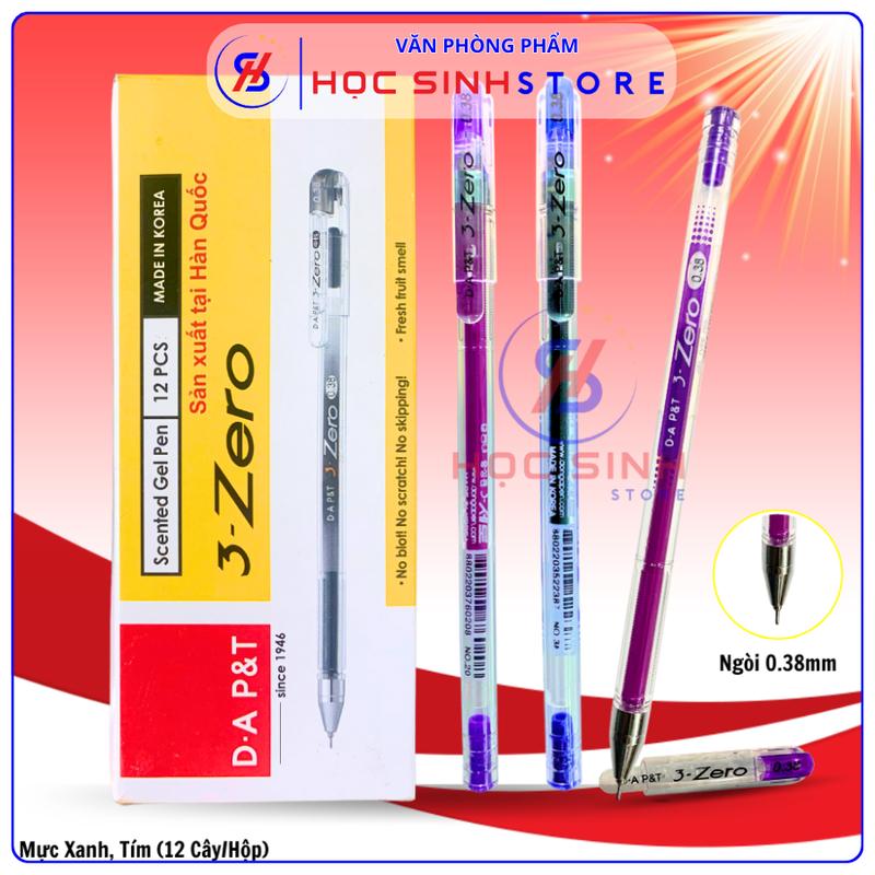 Combo 6/12 Cây Bút Gel 3-Zero Ngòi Kim Nhỏ 0.38mm Hiệu D.A P&T Hàn Quốc (Mực Xanh/Tím/đỏ/đen), Mực Đậm,Xuống Đều Và Không Lem