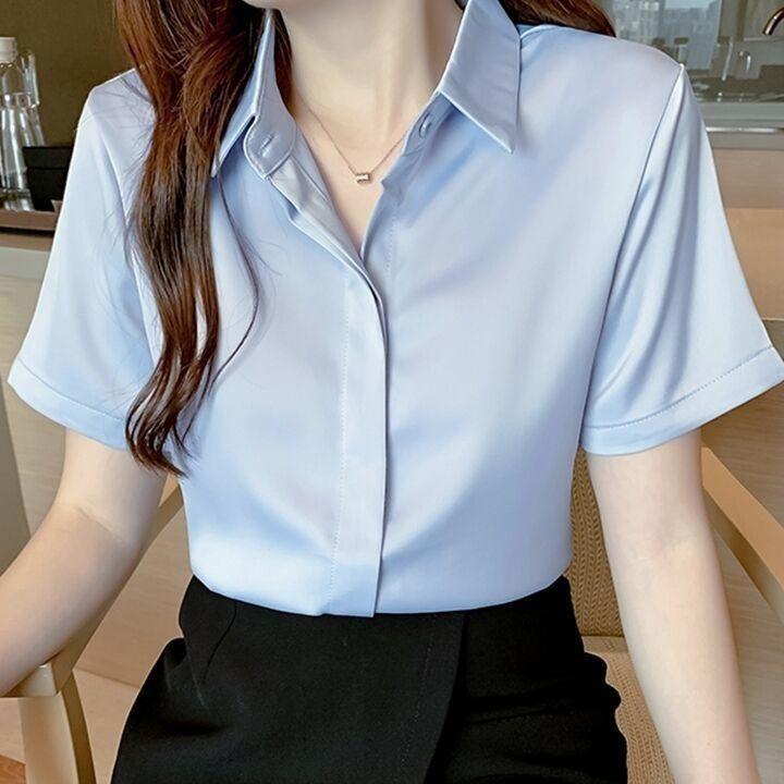 Áo Sơ Mi Voan ngắn Tay, Hàng Mới Về Mùa Hè, Mỏng, Màu Đen, Dành Cho Phụ Nữ, Thiết Kế Đẹp, Áo Thích Hợp, Trang Phục Công Sở, Áo Sơ Mi Trắng, Trang Phục Trang Trọng 5