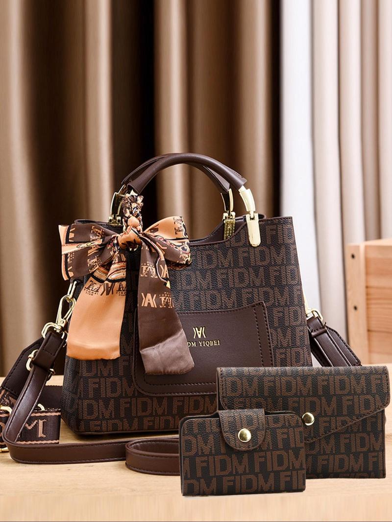 Product Introduction of Women's Fashionable Bow Decorated Handbag & Clutch Bag & Wallet, Casual Versatile Pu Leather Bag Set, Trendy All-match Bag Set for Daily Use 0
