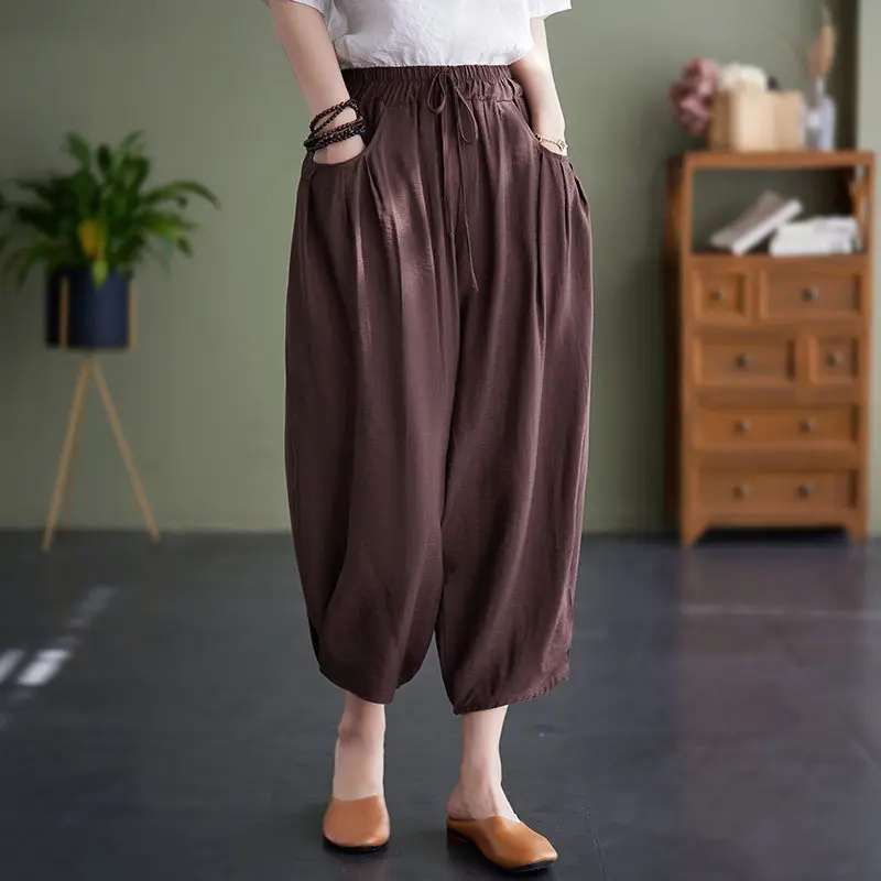 Quần lửng, dành cho phụ nữ, Chất liệu bông lụa Lạnh Quần thời trang thanh lịch, Dễ Phối Đồ Ngoại Cỡ, Dáng Rộng rãi, Ống Rộng, Phong cách Thường Ngày Hàng mới về mùa hè