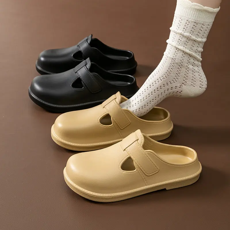 From Thailand  Big Head Sandals Flat Floor Non-slip Wide Foot Wearable Basic Color Suede Wear And No Hurt