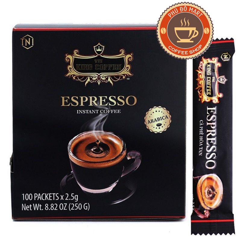 (Date: 2027) Cà Phê Đen Hòa Tan Espresso KING COFFEE - Hộp 100 gói x 2.5g - đậm hương vị cà phê Ý Cafe