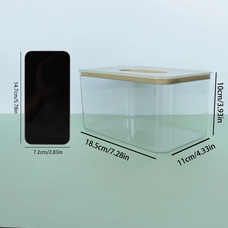 Clear Tissue Box with Wooden Lid, 1 Count Modern Simple Tissue Storage Box, Dustproof Tissue Holder, Home Organizer for Living Room Bedroom Office 1