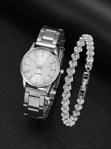 Conjunto elegante para mujer con reloj analógico de cuarzo y esfera redonda y pulsera; conjunto de moda para fiesta y uso diario; reloj y pulsera modernos que combinan con todo y son exquisitos, ideal como regalo de cumpleaños.