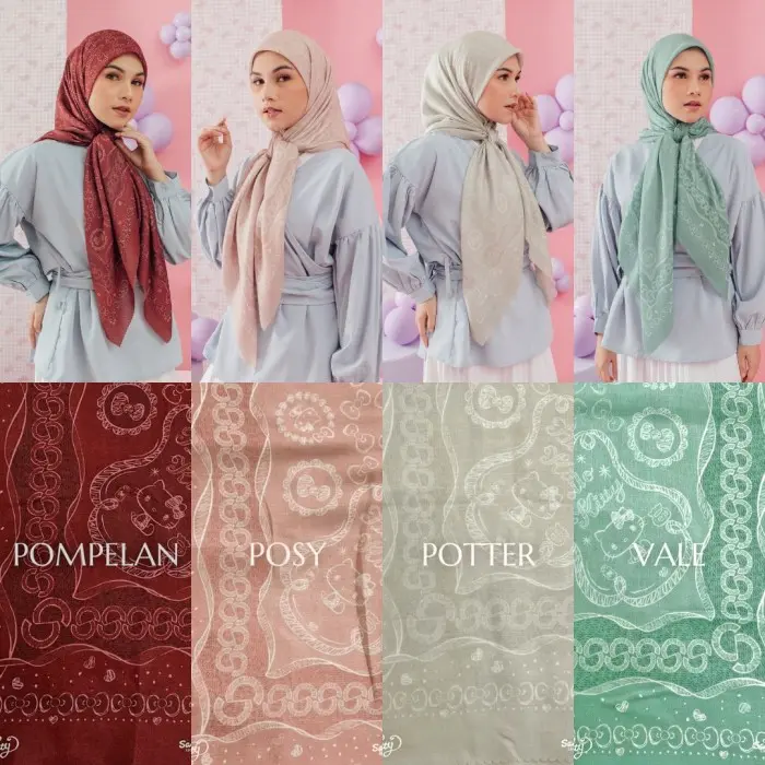 Cuci gudang Seradia Hijab Segi Empat Companion Monogram Hello Kitty Collection Bunga Lembut 5