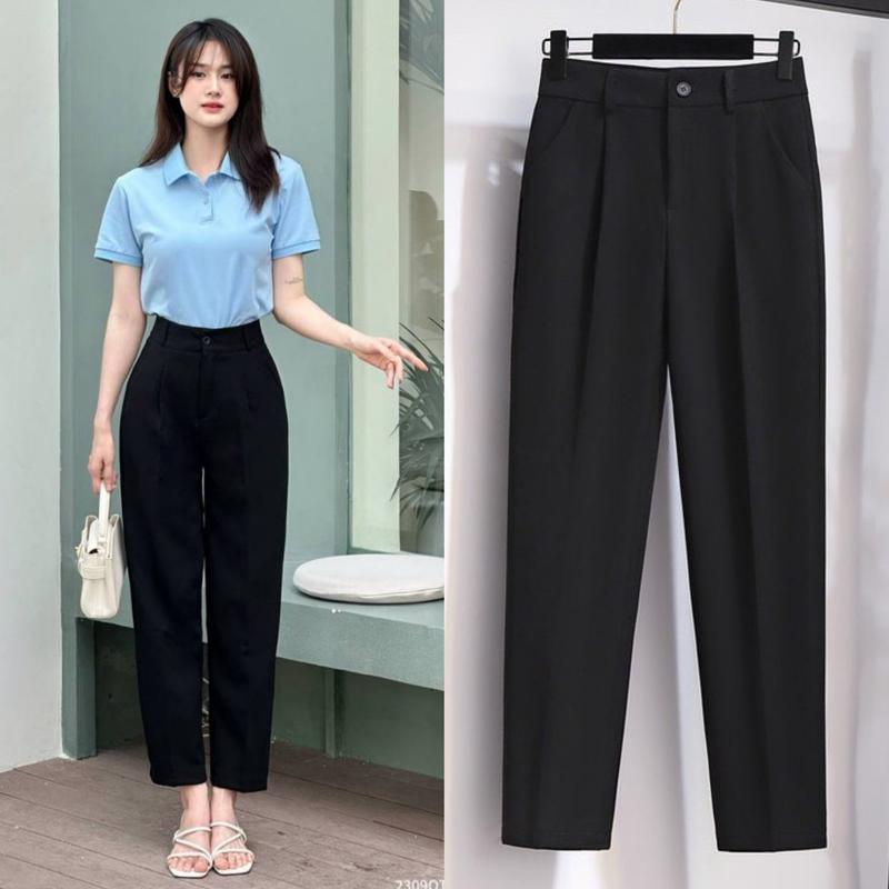 Quần tây nữ lưng cao công sở dáng baggy ống Đứng vừa kiểu Dáng Quần tây Đen dáng dài Đi học làm vải tuyết mưa mềm Pants Ong Women quantay  congso