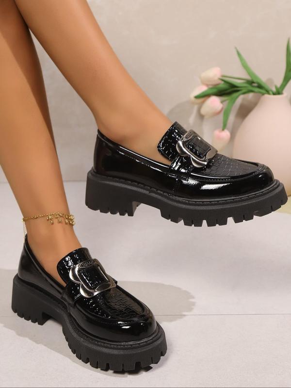 Women's Fashionable Crocodile Embossed Platform Loafers, Casual Comfortable Buckle Mary Jane Shoes for Daily Wear, All-match Commuter Shoes for Work & Daily 5
