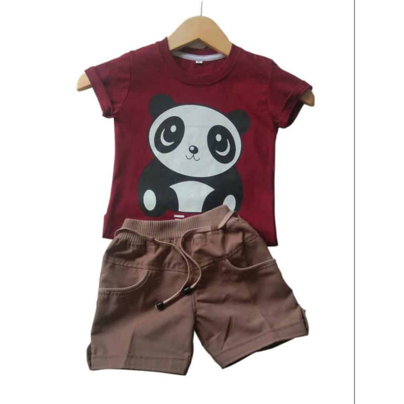 Setelan anak cowok motif Panda celana hotpants Baju 3