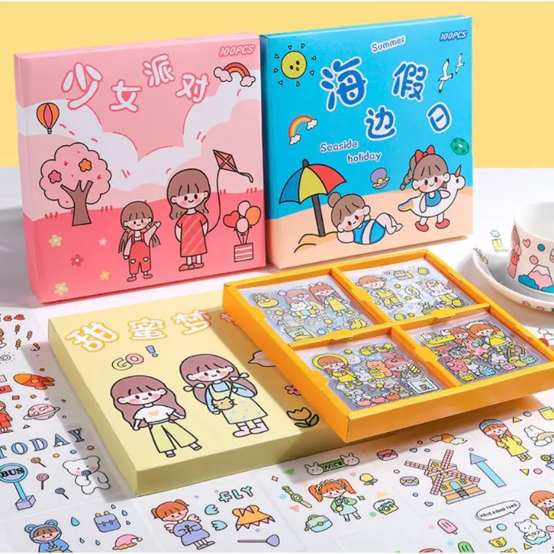 Stiker Aesthetic DIY Buku Diary / Stiker Tumblr / Sticker Deco / Stiker Hp Laptop 1 box isi 100 lembar