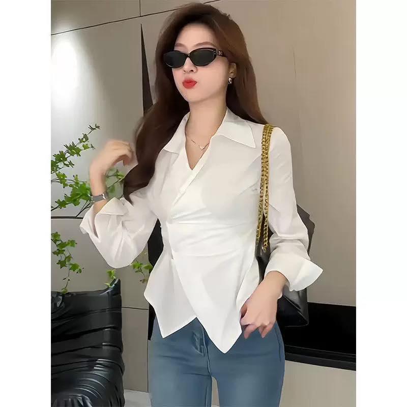 Áo sơ mi nữ sang chảnh thiết kế vạt xéo cột eo tôn dáng sang trọng LAMO- B1329