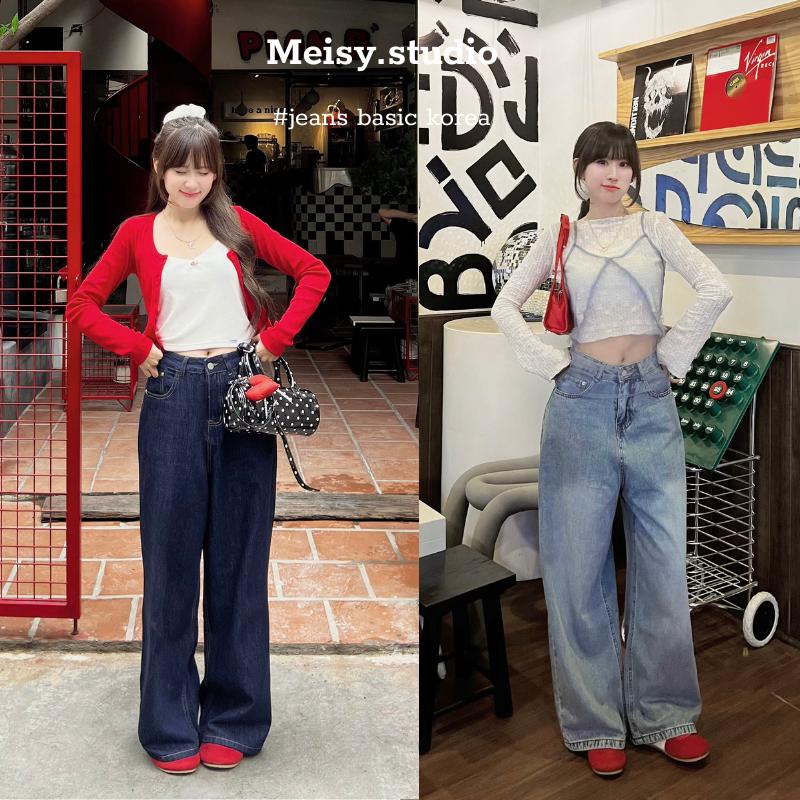 Quần jeans nữ ống rộng gấu 1 phân vải Jeans mềm phong cách basic Hàn quốc màu xanh đậm, xanh nhạt wash, màu xanh than de