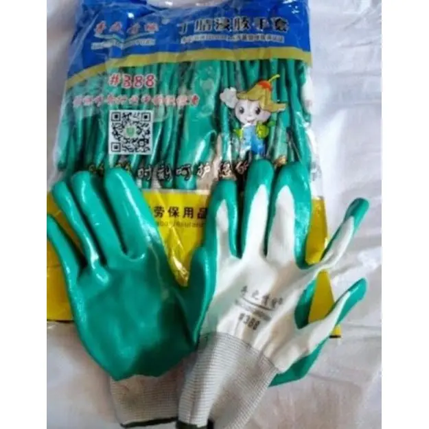 TÚI 12 ĐÔI GĂNG TAY PHỦ CAO SU MÃ 388 MÀU XANH LÁ -GĂNG TAY BẢO HỘ LAO ĐỘNG, GĂNG TAY PHỦ SƠN, GĂNG TAY TRÁNG SƠN XANH LÁ 1
