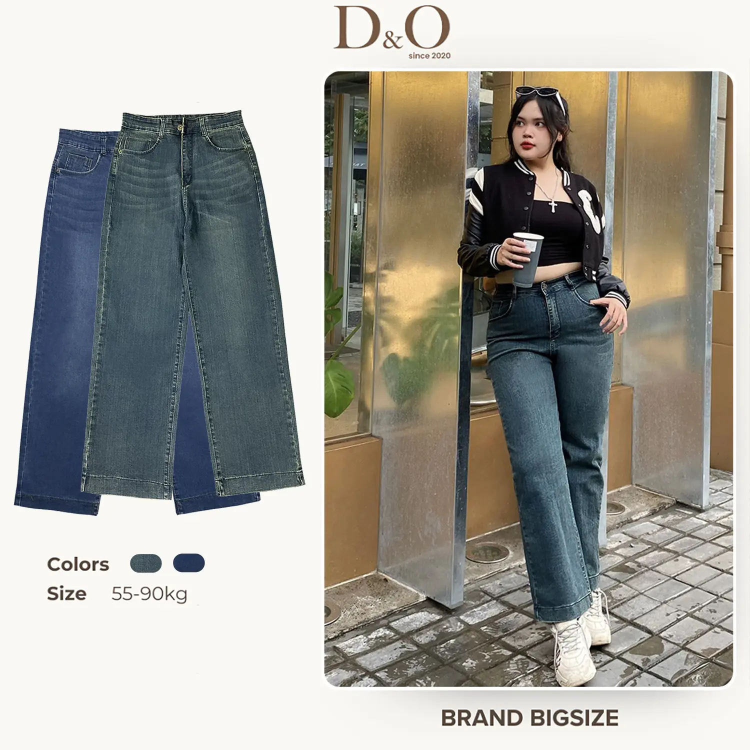Quần Ống Suông Xanh Rêu/ Đậm Trơn Lai Bản To Lưng Cao Tôn Dáng Co Giãn Tốt Quần Jean Ống Đứng Bigsize 58-90kg