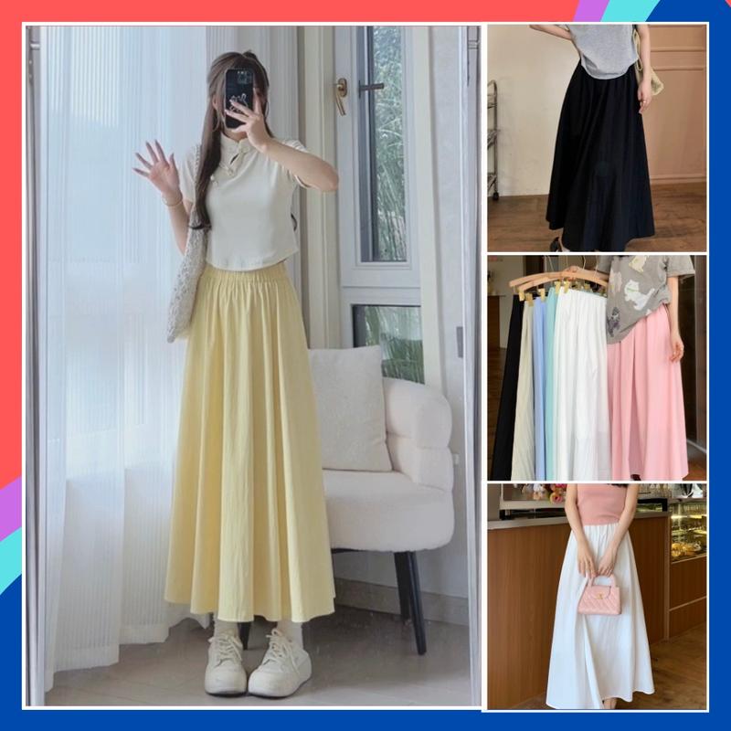 Chân váy gió nữ 2 lớp lưng chun co giãn dáng xòe che khuyết điểm CV57 chân váy dáng dài lưng cao nhiều màu tôn dáng chân  váy vàng