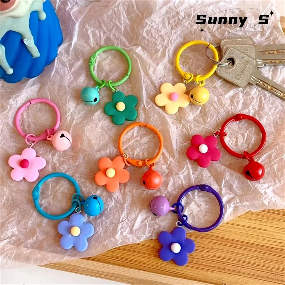 Korean Cute Solid Candy Flower Keychain for Women Girl Bell Pendant Bag Ornaments Car Key Trinket Keyring Accessories Gift