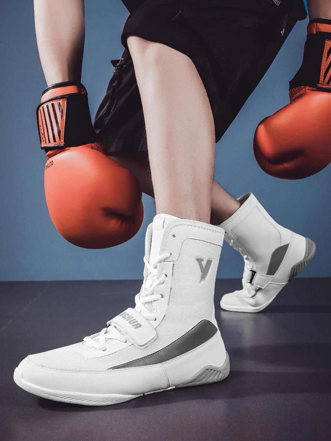 Men's Boxing Shoes, Professional Boxing Shoes, High Top Lace Up Training Shoes, Gym Shoes, Combat Training Shoes, Indoor Boxing Training Shoes