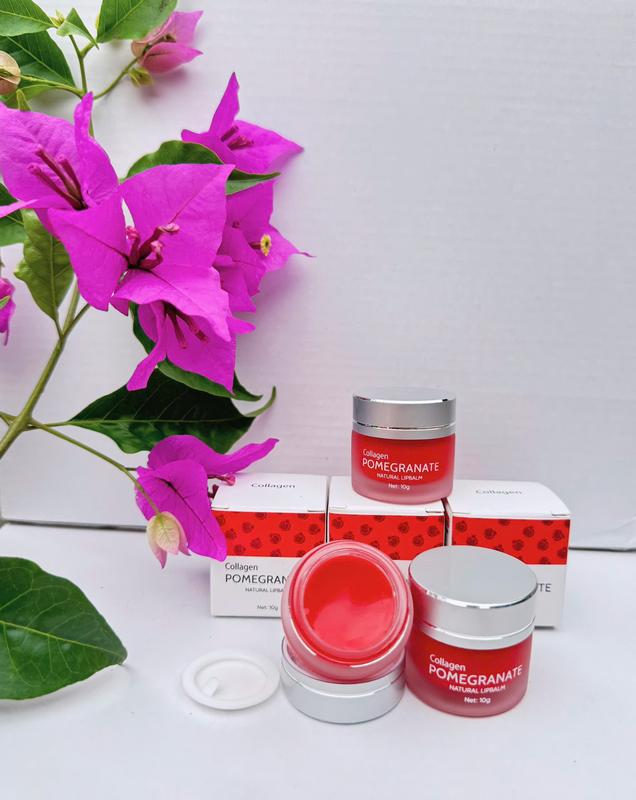 Son dưỡng môi collagen Pomegranate 10g hũ thiếc có hộp giấy, giúp kích màu môi sau xăm, dưỡng ẩm môi bình thường Son Môi handmade Nữ Dưỡng Ẩm Da