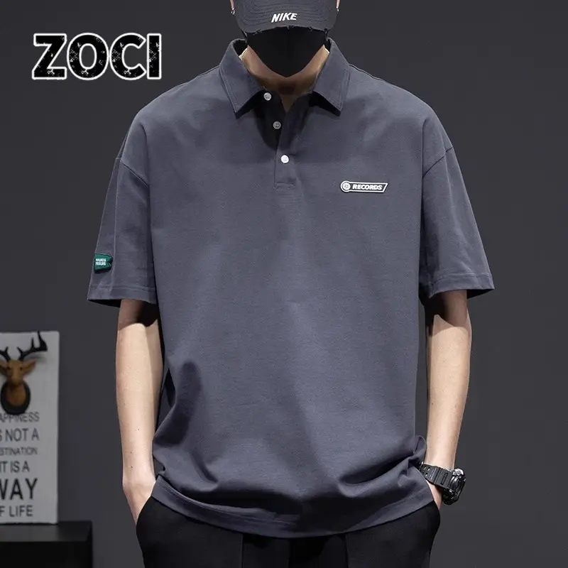 ZOCI Áo Polo, 230G Nặng, Trang Phục Mùa Hè, ngắn Tay Nam, Màu Trắng Có Ve Áo, Phong Cách Instagram Hợp Xu hướng Dáng Rộng Vừa Vặn, Màu Trơn Có Cỡ Lớn