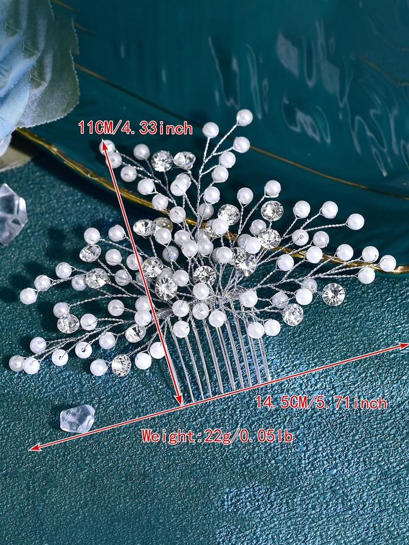 Product Introduction of Rhinestone & Faux Pearls Decor Leaf Design Bridal Headwear, Elegant Hair Accessories for Wedding Bridal Party Formal Occasions, Fashion Hair Accessories for Women 1