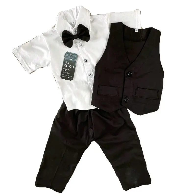 Tuxedo Hitam Jas Formal Anak 3 Bulan-10 Tahun Lengan Pendek Katun Polos