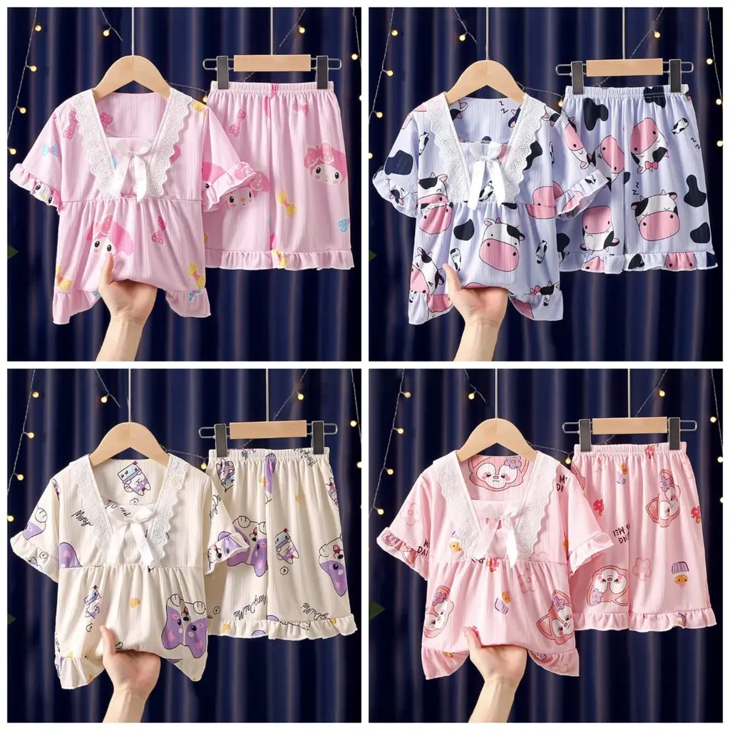 Setelan Baju Tidur Anak Perempuan Lengan dan Celana Pendek Korea  2-16 Tahun JENY