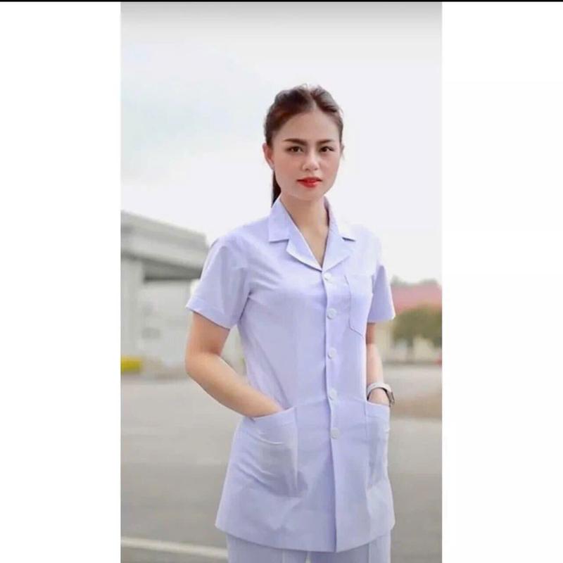 Giá sỉ Áo blouse trắng dáng ngắn cộc tay dài tay trắng trơn cho y tá điều dưỡng dược sỹ sinh viên Y Dược nam nữ