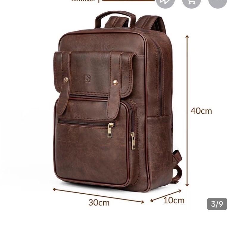 Balo da pu bag thời trang nam nữ đựng vừa laptop 14.5inch,atlat địa lý a4 nhiều ngăn đen nâu bò