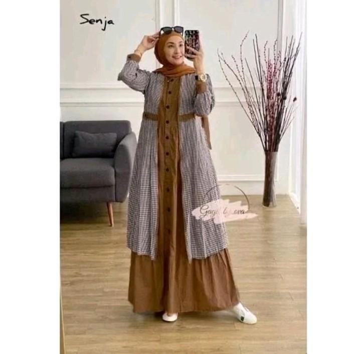 Product Introduction of Senja One Set Dress Bahan katun linen rami Gamis Set Outer Remaja terbaru 2024 Simple  Muslim Pesta 2