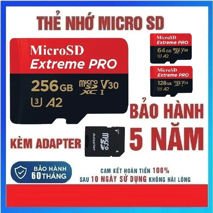 Thẻ nhớ MicroSD 32G 64G 128G 256G Ultra Class 10 và Extreme Pro tốc độ cao cho Camera, điện thoại Chụp Ảnh Phụ Kiện 0