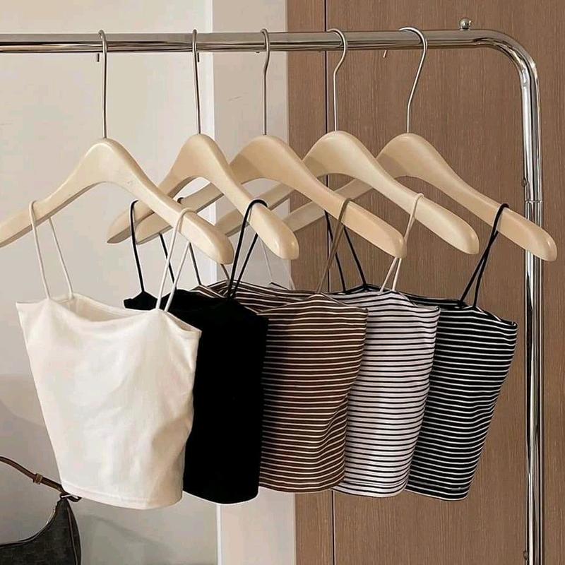 Áo Bra 2 Dây Dáng Croptop Kẻ Sọc Có Đệm Dày, Chất Cottong Mát Mềm Nữ Women Kem Đen