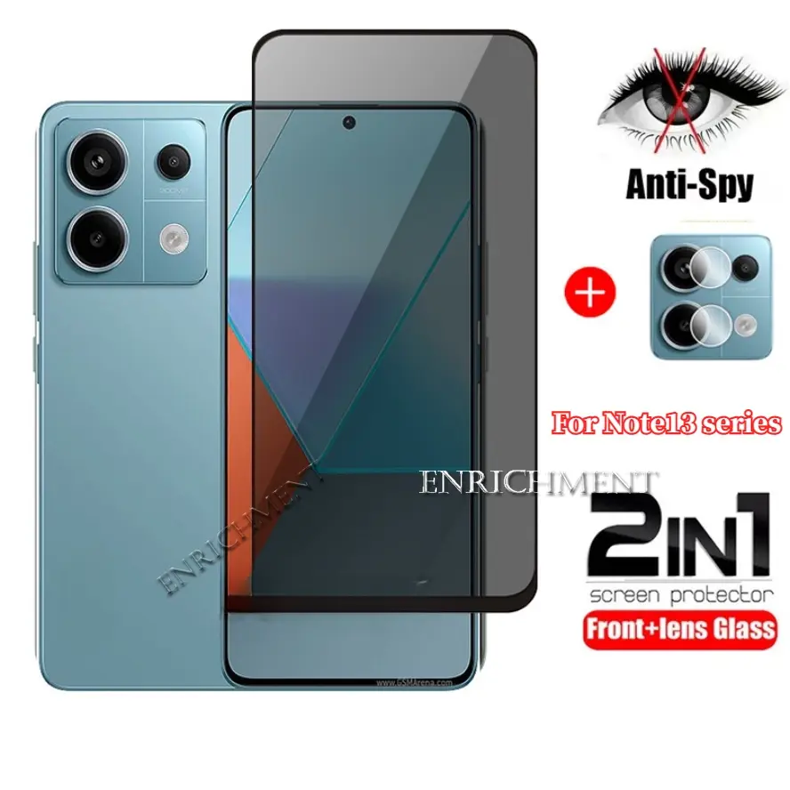 2in1 Private Tempered Glass For Xiaomi Redmi Note13 Note 13 Pro 5G Not 13Pro 4G Anti-Spy Screen Protector 9H Full Cover Anti Peek Privacy Camera Lens Film Protective Glass