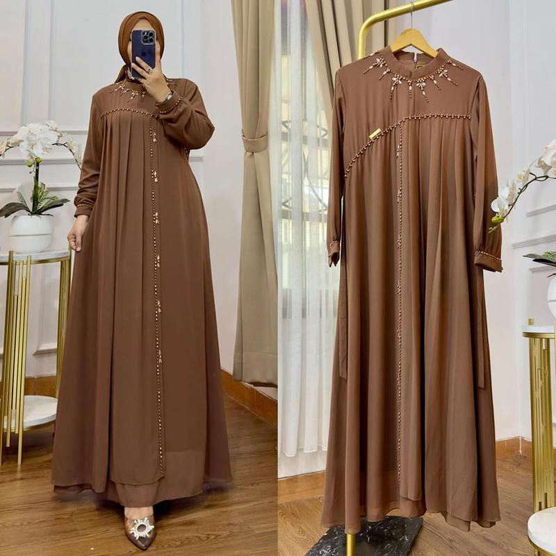 Najah Fashion Alfai Dress Lebaran 2025 Ceruty Babydoll Payet Remaja Muslim Ukuran MLXL DAN XXL Premium 1