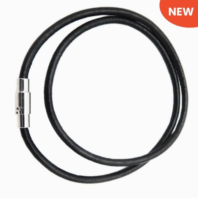 Kalung Pria Wanita Anak Tali Kulit Asli Genuine Leather Necklace Titanium Hitam Blac 6