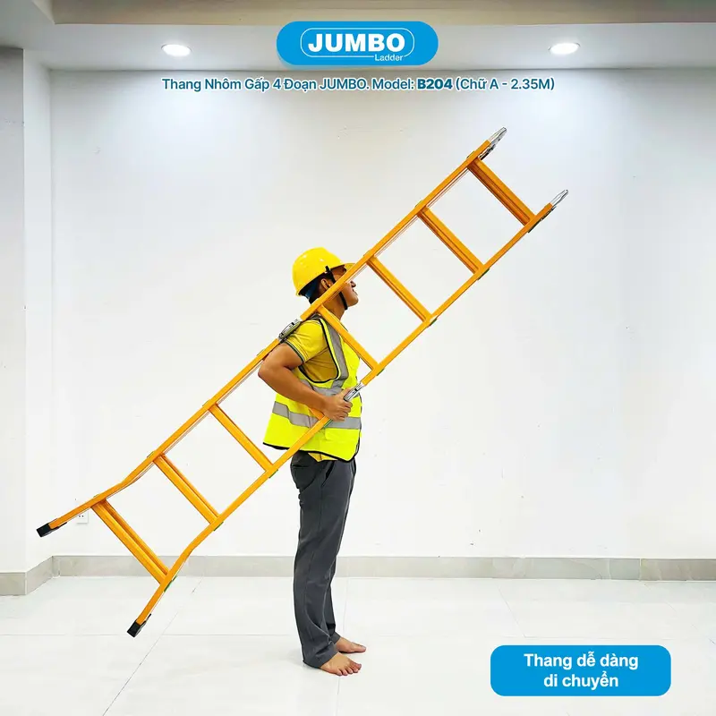 Thang nhôm gấp 4 đoạn JUMBO B204, chữ A cao 2.35m, chữ I cao 4.7m, 14 tư thế sử dụng, tải trọng 300kg 5