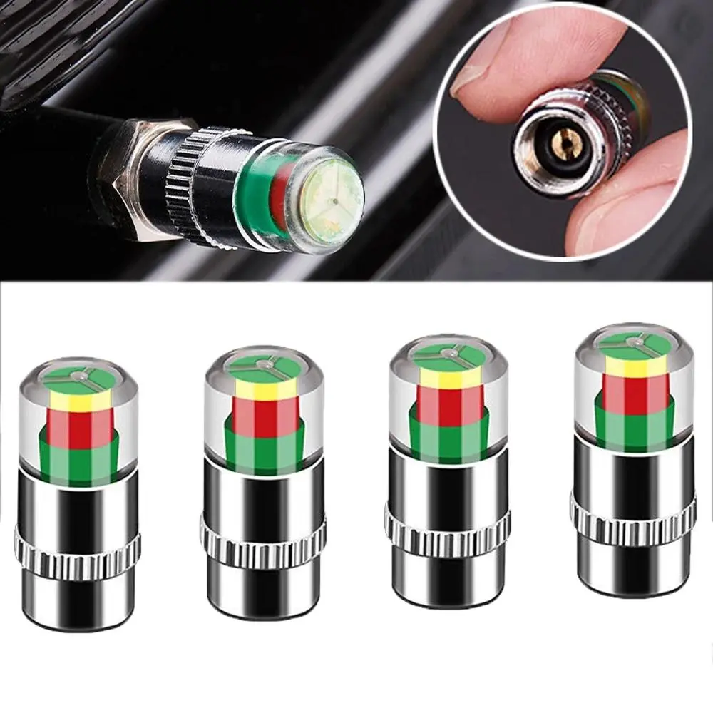 Tire Pressure Gauge, Car Accessories, 4Pcs Set, Tire Valve Cap Indicator, Useful Tool, for Detecting Tire Pressure, Car Accessories, Essential