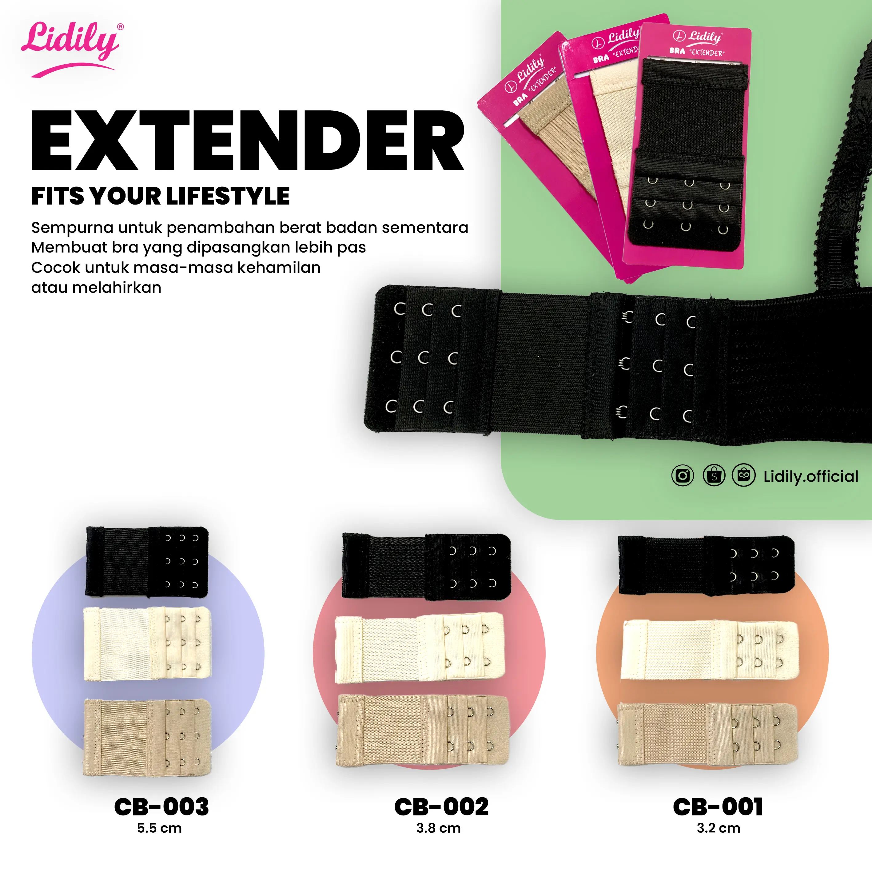 Lidily - Extender Bra Kait Sambungan | Bh Extension Bra Pengait Bh Kait 2 dan 3