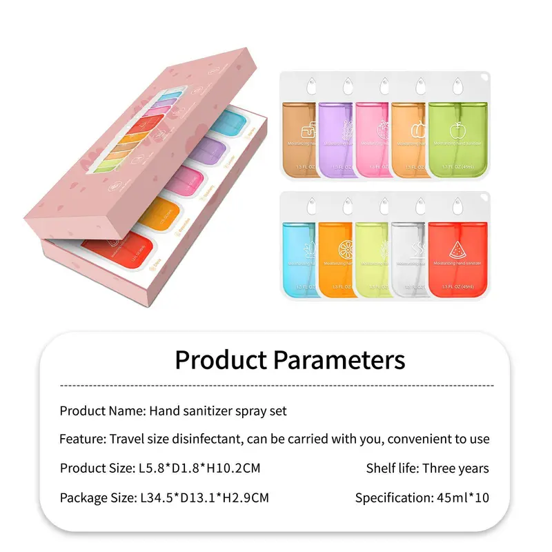 Portable Travel Size Hand Sanitizer Spray, 10 Counts/set Mist Spray Hand Sanitizer, Refresh Hand Wash Spray for Women & Girls, Travel Essentials 6