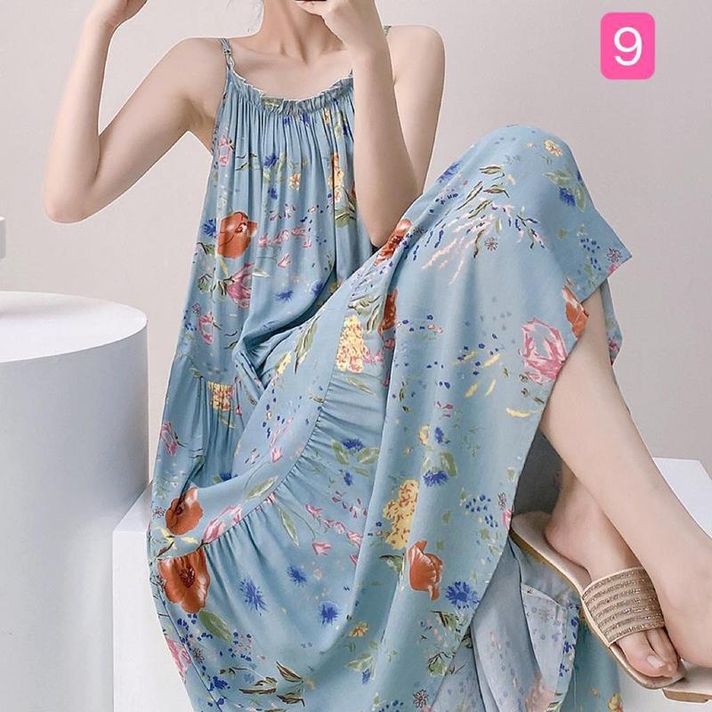 Váy hai dây vải tole lanh lụa mặc nhà freesize rộng rãi 4