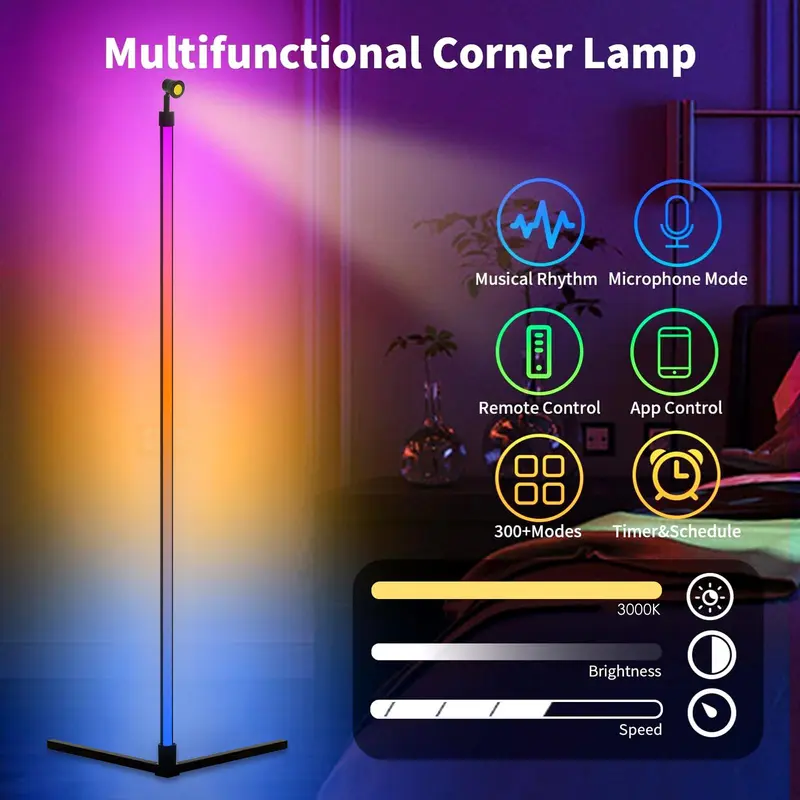Smart RGBIC LED Corner Floor Lamp, USB Powered APP & Remote Control LED Ambient Night Light, Desk Lamp for Home Decoration, Live Decorative Light, Gaming Light 4